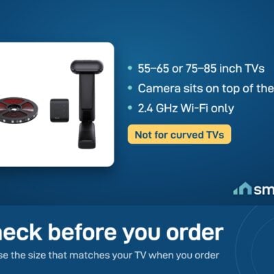 Govee TV Backlight T2 for flat 55 to 65 or 75 to 85 inch TVs: camera on top, 2.4 GHz Wi-Fi, not for curved TVs