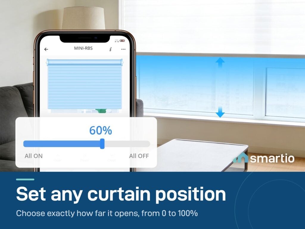 Sonoff MINI-RBS setting a curtain to 60% open from the eWeLink app on a phone