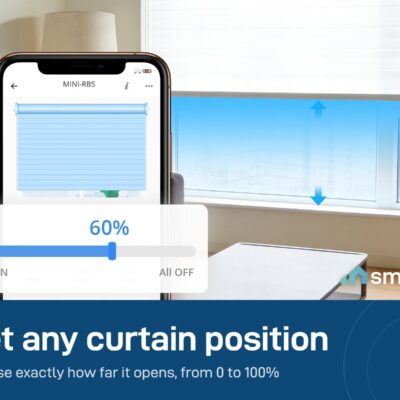 Sonoff MINI-RBS setting a curtain to 60% open from the eWeLink app on a phone