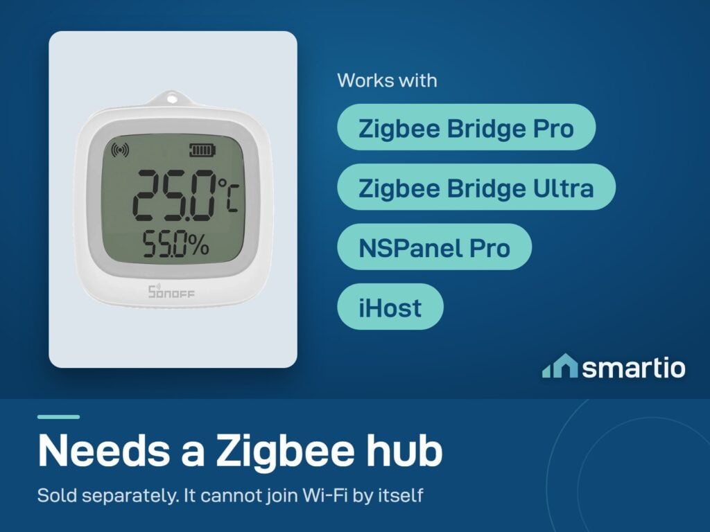 Sonoff SNZB-02WD needs a Zigbee hub, sold separately: Zigbee Bridge Pro, Bridge Ultra, NSPanel Pro or iHost