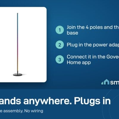 Govee Floor Lamp Basic setup: join the poles and base, plug in the adapter, connect in Govee Home