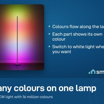 Govee Floor Lamp Basic glowing in several colours along its slim pole in a dark room