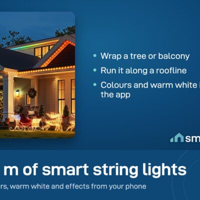 Govee String Lights 2S, 20 m long, lighting the roofline and porch of a house at night