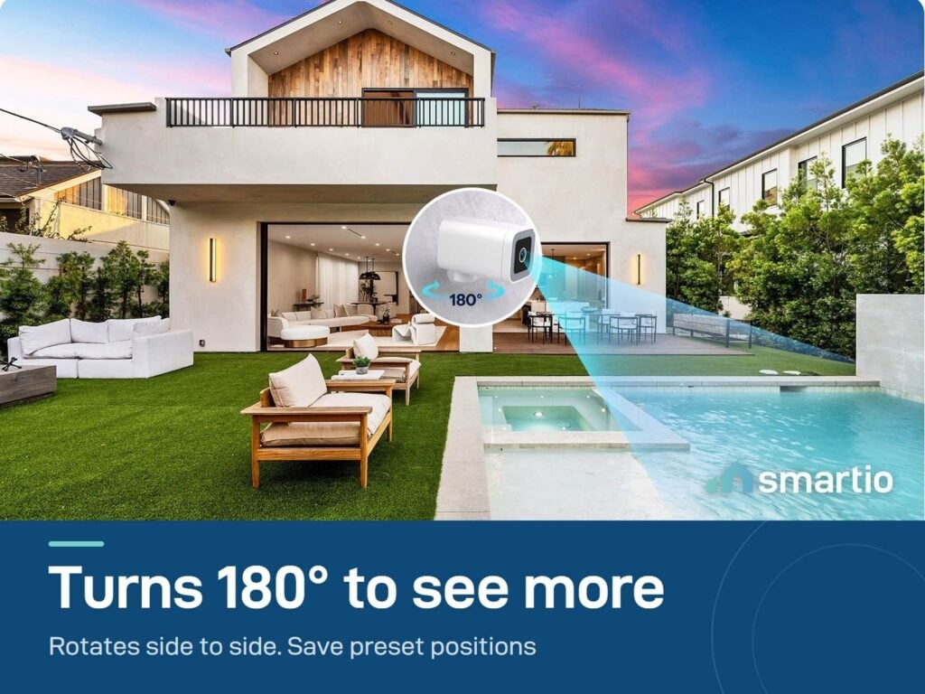 Sonoff CAM-B1P camera turning 180 degrees to cover a garden and pool area
