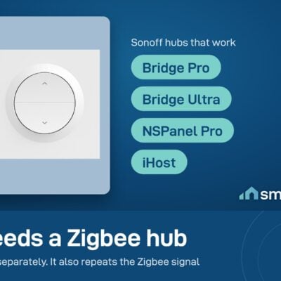 Sonoff MINI-ZBRBS-E needs a Zigbee hub, sold separately: Bridge Pro, Bridge Ultra, NSPanel Pro or iHost