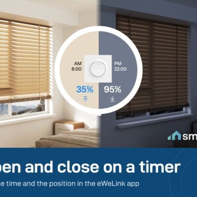 Sonoff MINI-ZBRBS-E timers: blinds set to open at 8:00 and close at 22:00 in the eWeLink app