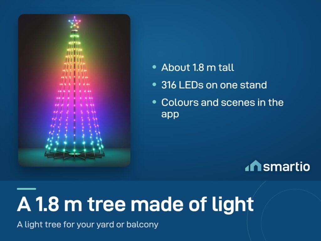 Govee Cone Tree Lights, a tall cone-shaped light tree glowing in rainbow colours, about 1.8 m high