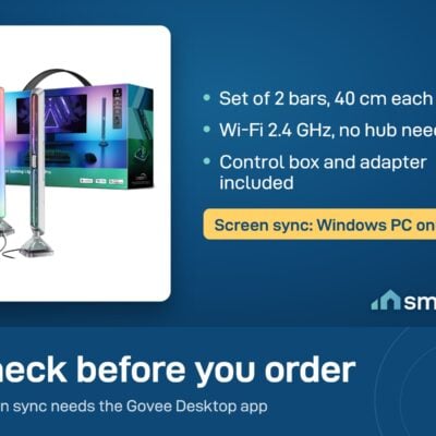 Govee Gaming Light Bars Pro set of two 40 cm bars, Wi-Fi 2.4 GHz, no hub; screen sync works on Windows only