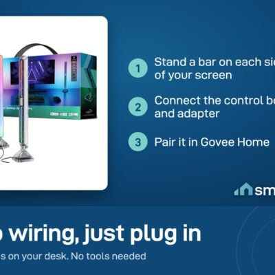 Govee Gaming Light Bars Pro setup: stand a bar on each side of the screen, connect the control box, pair in Govee Home