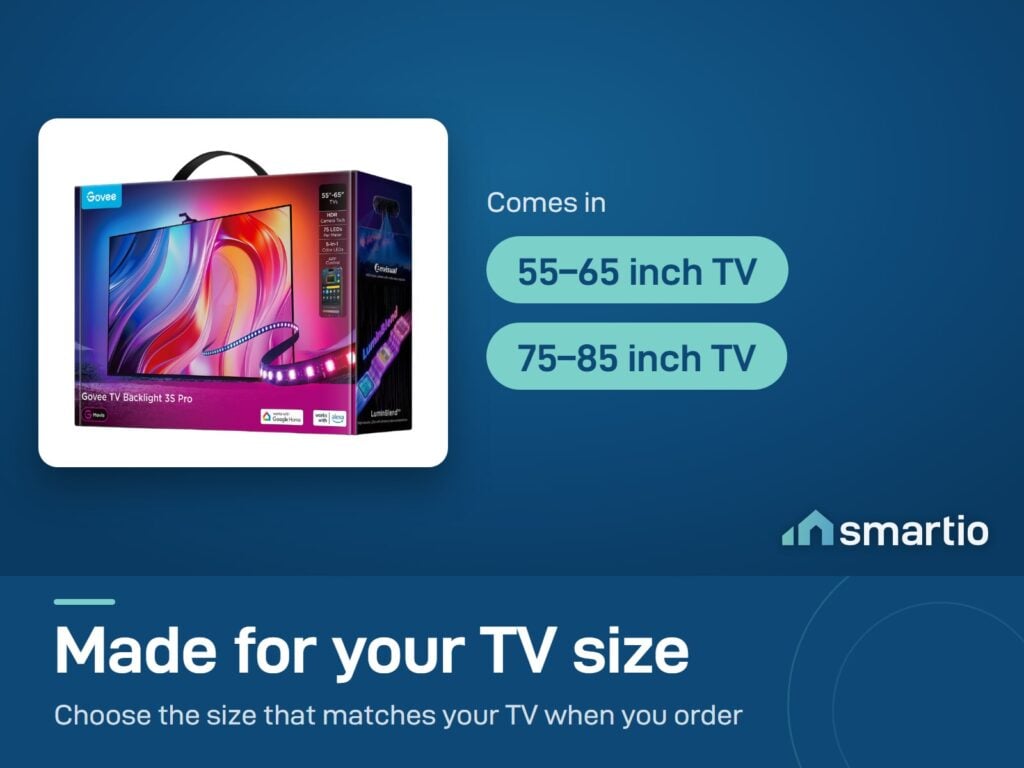 Govee TV Backlight 3S Pro comes in two sizes: for 55 to 65 inch TVs and 75 to 85 inch TVs