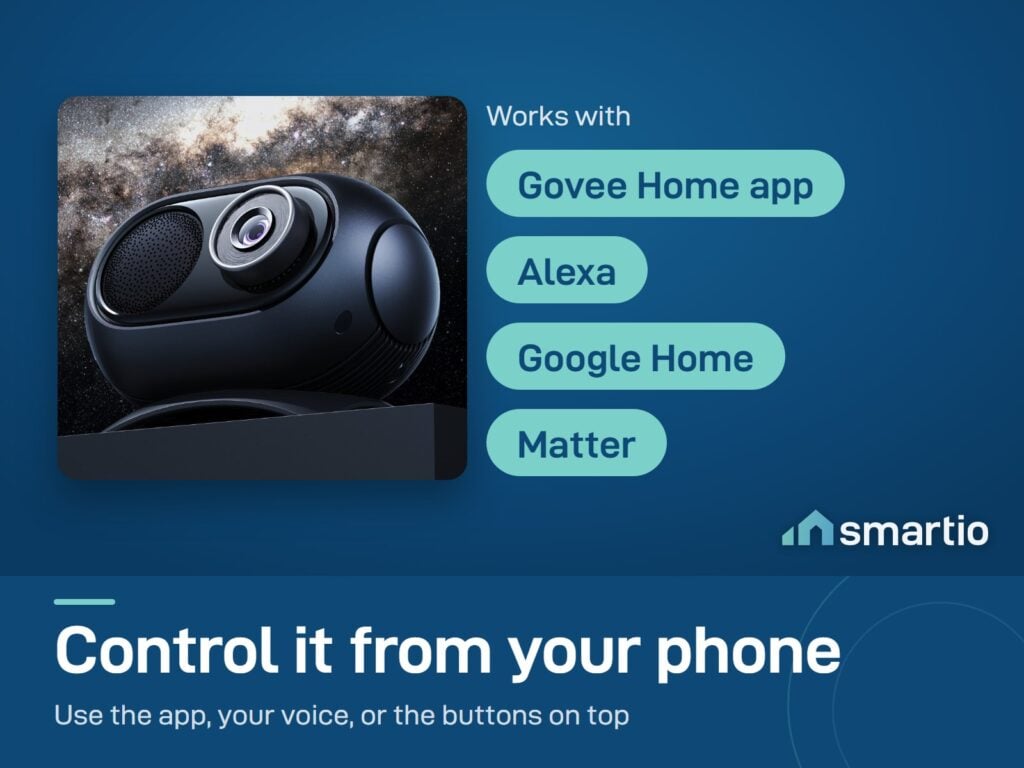 Govee Galaxy Light Projector 2 Pro works with the Govee Home app, Alexa, Google Home and Matter