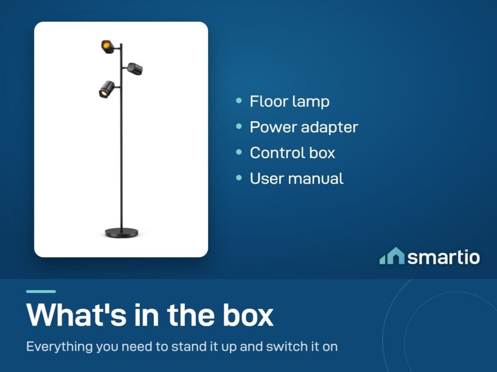 What's in the Govee Tree Floor Lamp box: floor lamp, power adapter, control box and user manual