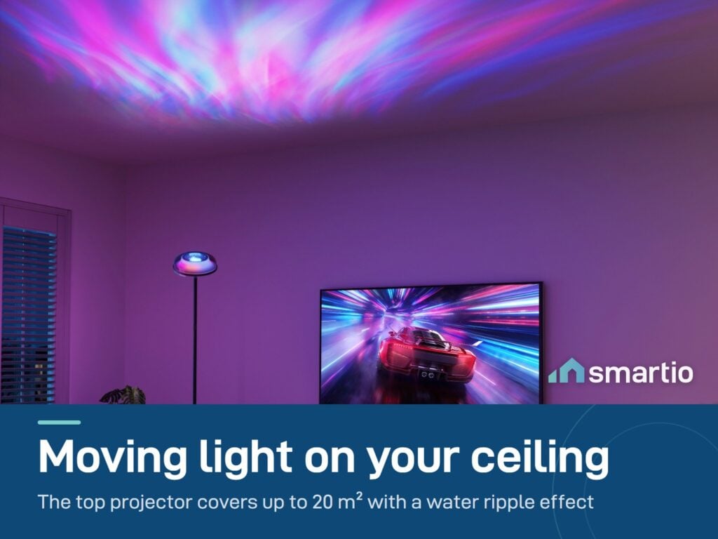 Govee Uplighter Floor Lamp projecting a colour ripple effect across the ceiling