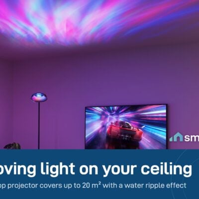 Govee Uplighter Floor Lamp projecting a colour ripple effect across the ceiling