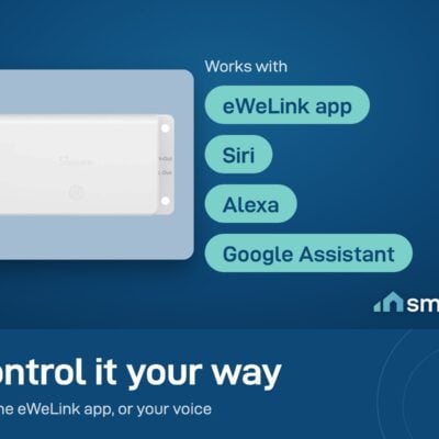 Sonoff BASIC Gen5 Matter relay is controlled in the eWeLink app or by voice with Siri, Alexa and Google Assistant