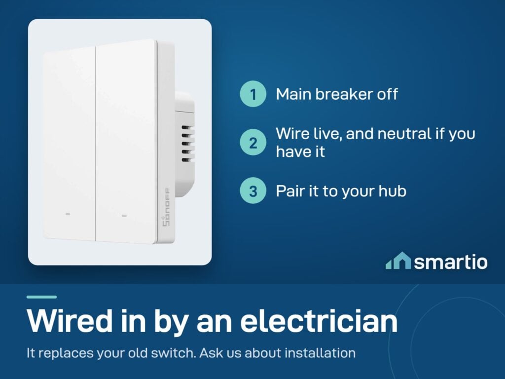 Sonoff ZBM5 wall switch install: main breaker off, wire live and neutral if you have it, pair it to your Zigbee hub