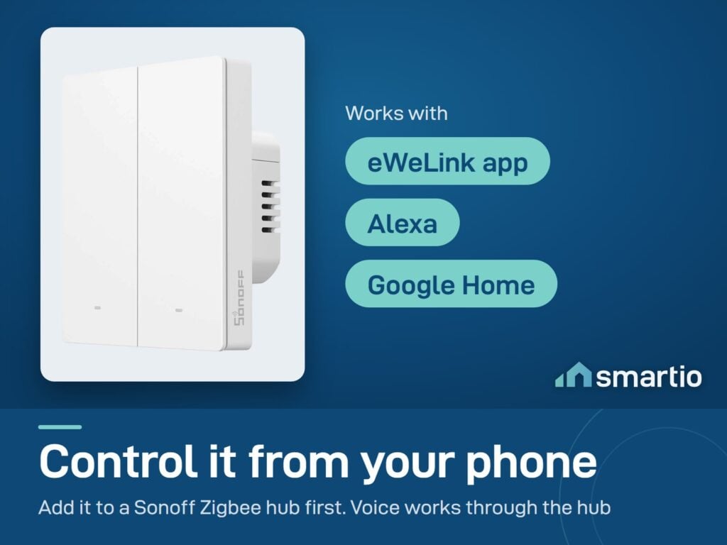 Sonoff ZBM5 Zigbee wall switch works with the eWeLink app, Alexa and Google Home through a Sonoff Zigbee hub