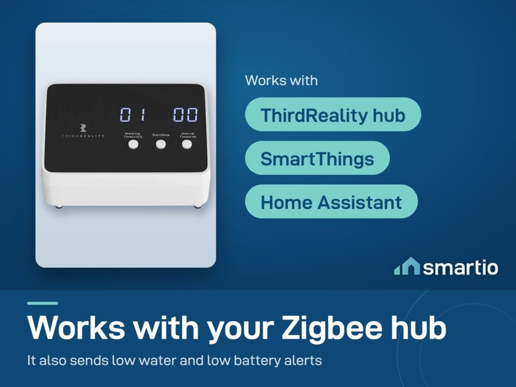 ThirdReality Smart Watering Kit works with Zigbee hubs such as SmartThings and Home Assistant