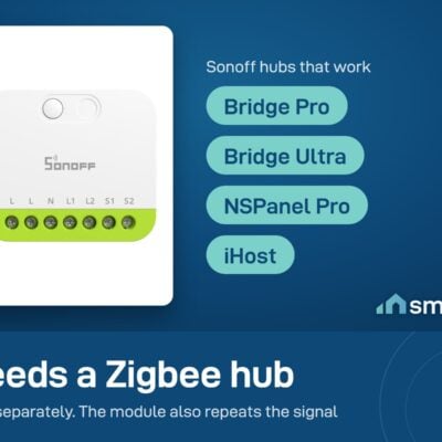 Sonoff MINI DUO needs a Zigbee hub, sold separately: Bridge Pro, Bridge Ultra, NSPanel Pro or iHost