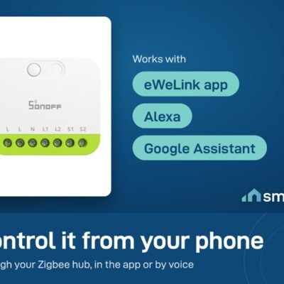 Sonoff MINI DUO is controlled in the eWeLink app through a Zigbee hub, or by voice with Alexa and Google Assistant