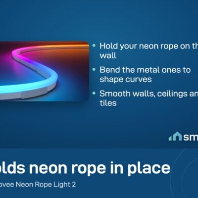 Govee Neon Rope Light 2 curving in a bend held by mounting brackets on a wall