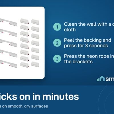 Govee neon brackets install: clean the wall, peel the backing and press for 3 seconds, press the neon rope in