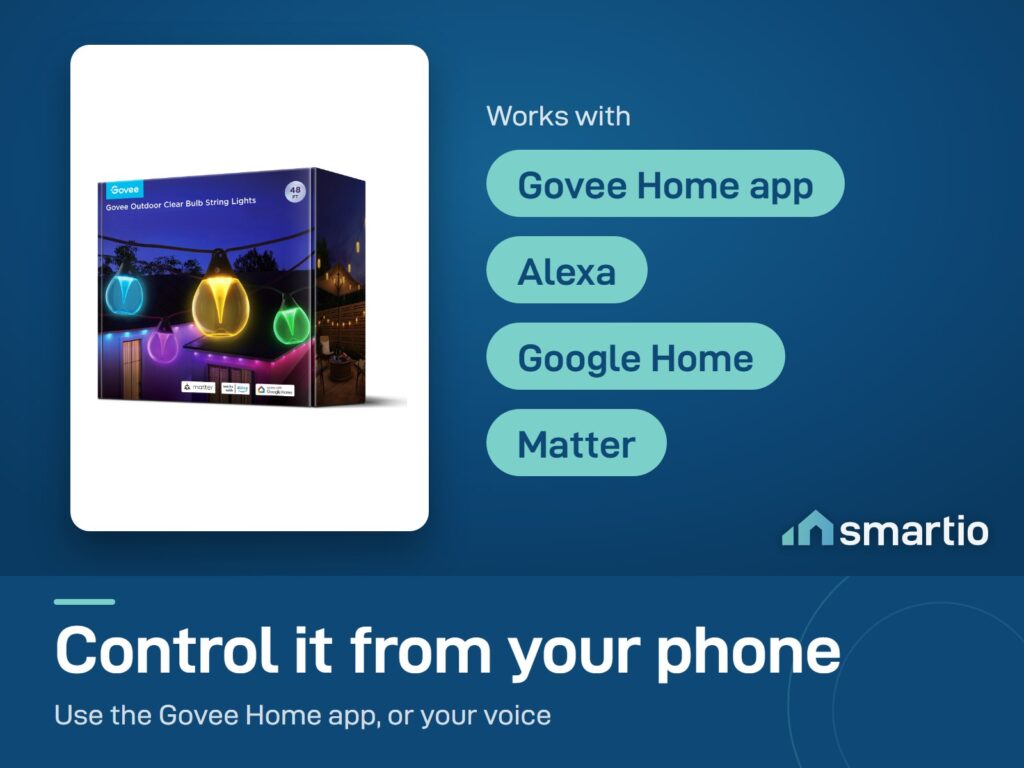 Govee Outdoor Clear Bulb String Lights works with the Govee Home app, Alexa, Google Home and Matter