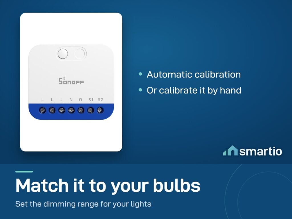 Sonoff MINI-DIM dimmer module with automatic or manual brightness calibration to match your bulbs