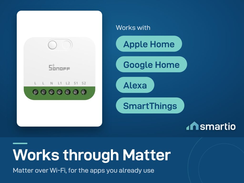 Sonoff MINI Duo works with Apple Home, Google Home, Alexa and SmartThings through Matter over Wi-Fi