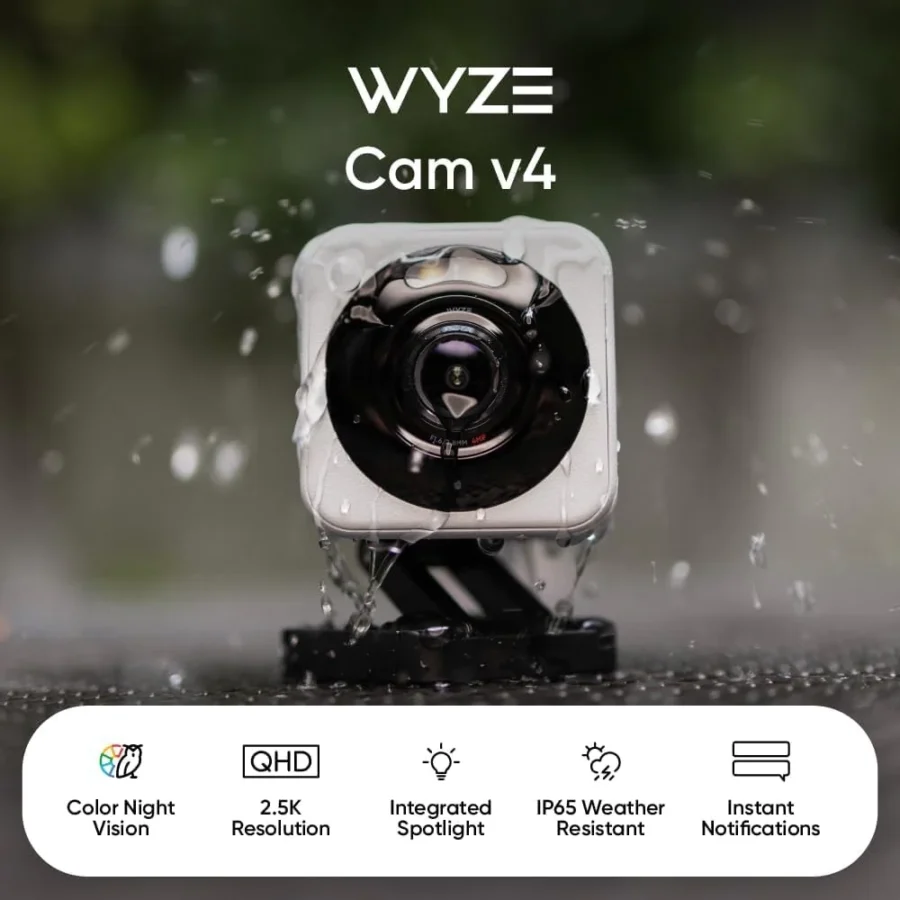 Wyze Cam v4 2.5K Outdoor Wired Security Camera with Night Vision, Spotlight, and Two-Way Audio