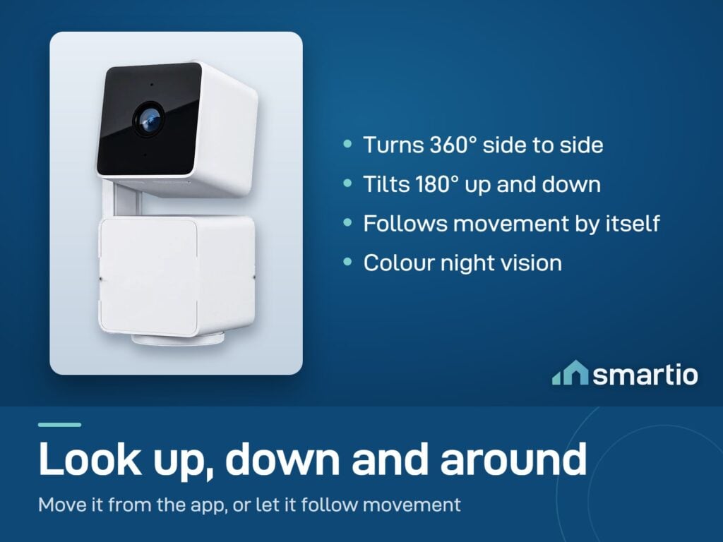 Wyze Cam Pan v3 turns 360 degrees, tilts 180 degrees, follows movement and has colour night vision