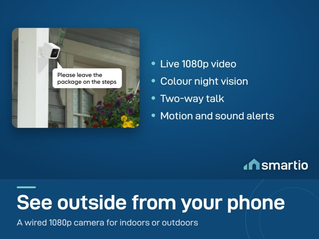 Wyze Cam v3 fixed to a porch wall, watching the front steps of a house