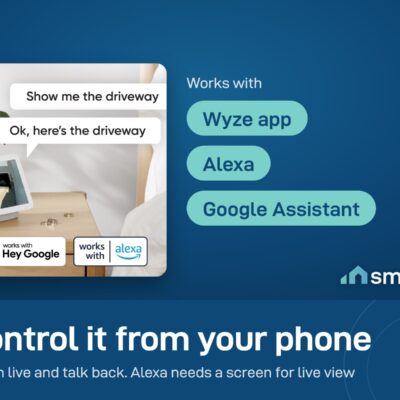 Wyze Cam v3 works with the Wyze app, Alexa and Google Assistant. Show the live view on a smart display
