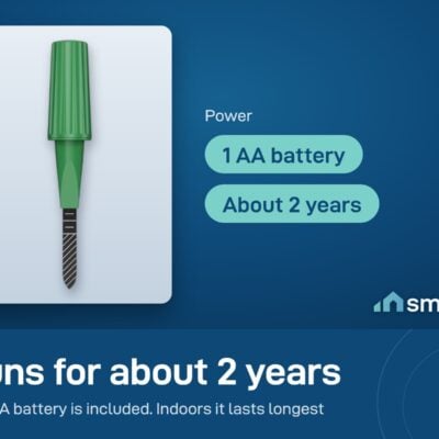 ThirdReality Smart Soil Moisture Sensor Gen2 runs on one AA battery, included, for about 2 years