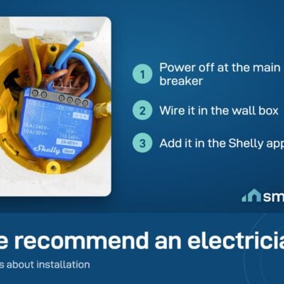 Shelly 1 Gen4 wired inside a wall box: power off, wire it in the wall box, add it in the Shelly app
