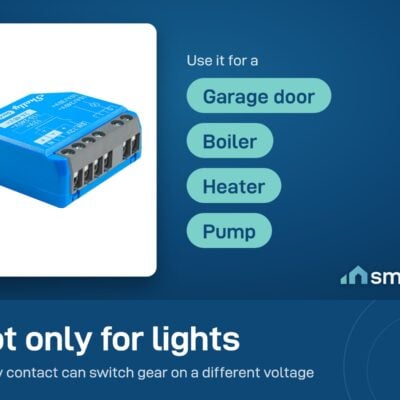Shelly 1 Gen4 with a dry contact output, for a garage door, boiler, heater or pump as well as lights