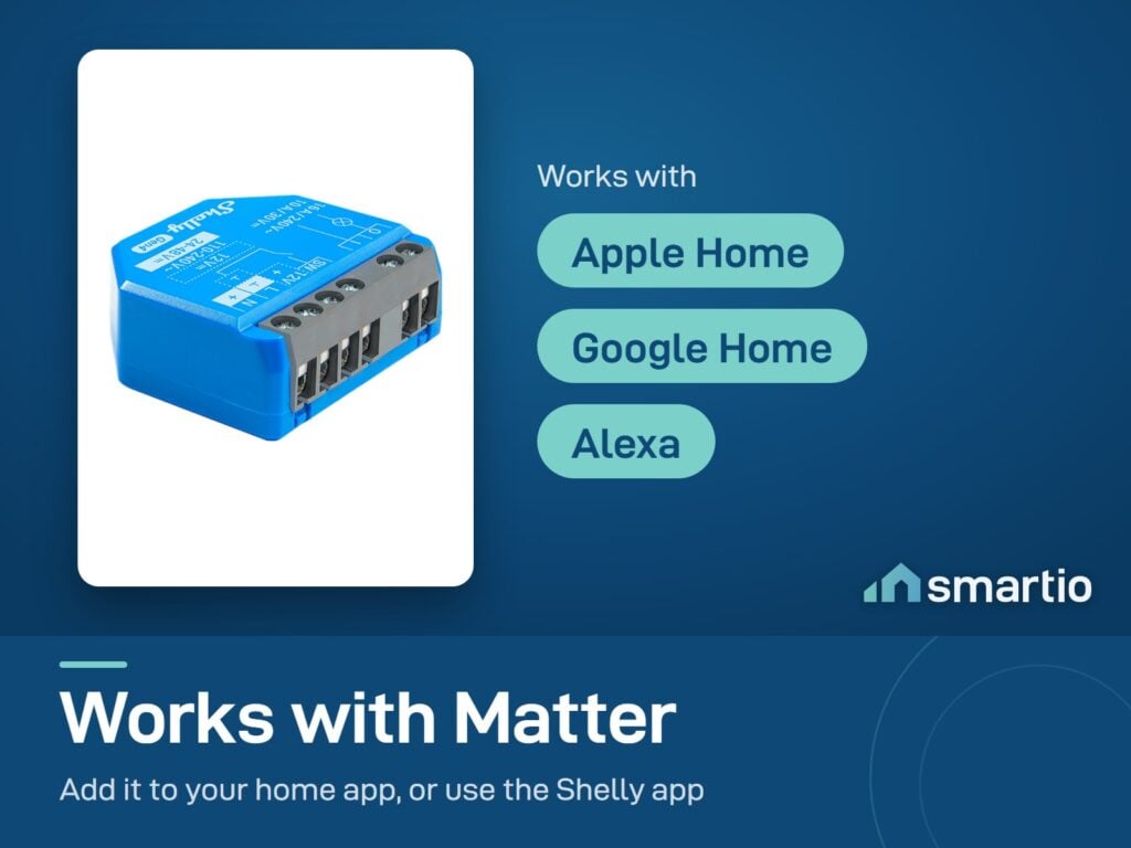 Shelly 1 Gen4 works with Apple Home, Google Home and Alexa through Matter