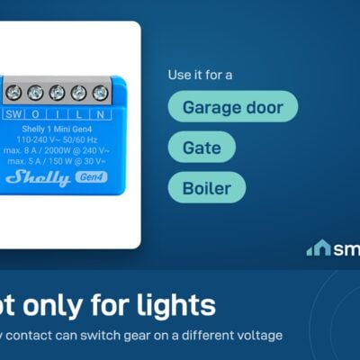 Shelly 1 Mini Gen4 with a dry contact output, for a garage door, gate or boiler as well as lights