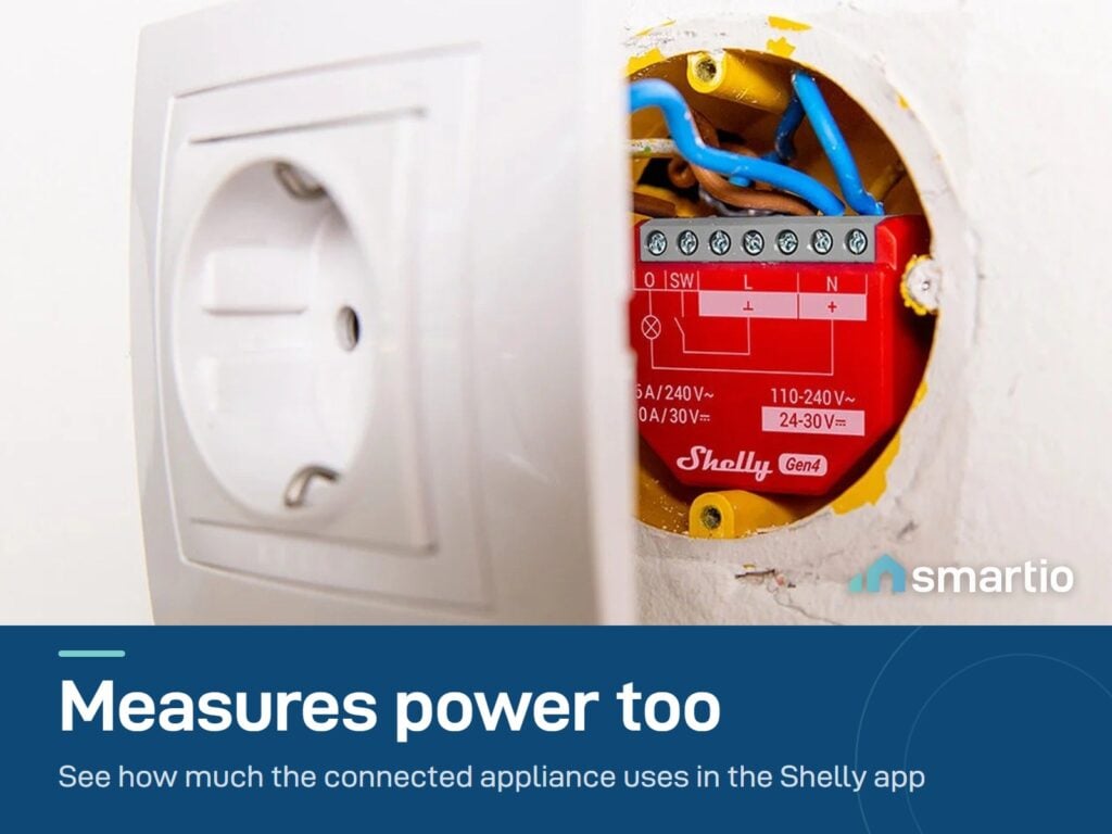 Shelly 1PM Gen4 installed behind a wall socket