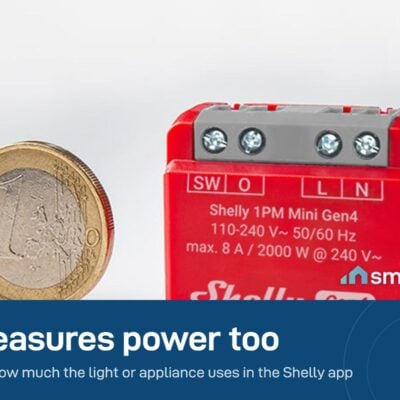 Shelly 1PM Mini Gen4 next to a coin for size