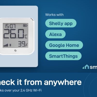 Shelly H&T Gen3 works with the Shelly app, Alexa, Google Home and SmartThings over 2.4 GHz Wi-Fi