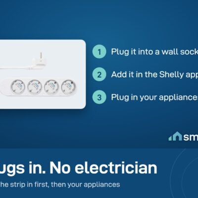 Shelly Power Strip 4 Gen4 setup: plug it into a wall socket, add it in the Shelly app, plug in your appliances