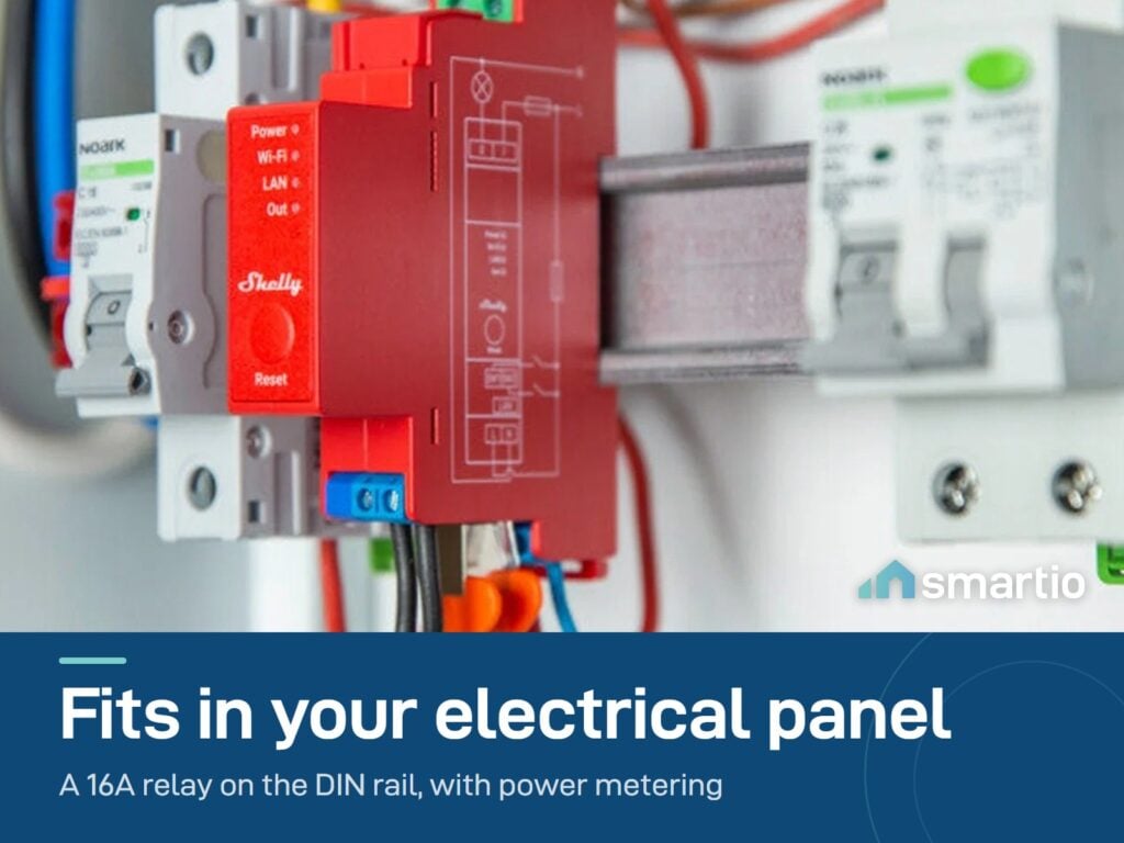 Shelly Pro 1PM installed on the DIN rail in an electrical panel