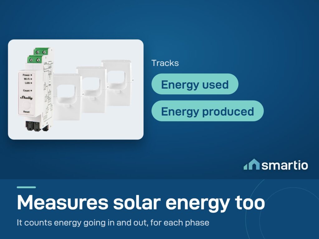 Shelly Pro 3EM-400 measures energy used and energy produced, for solar sites