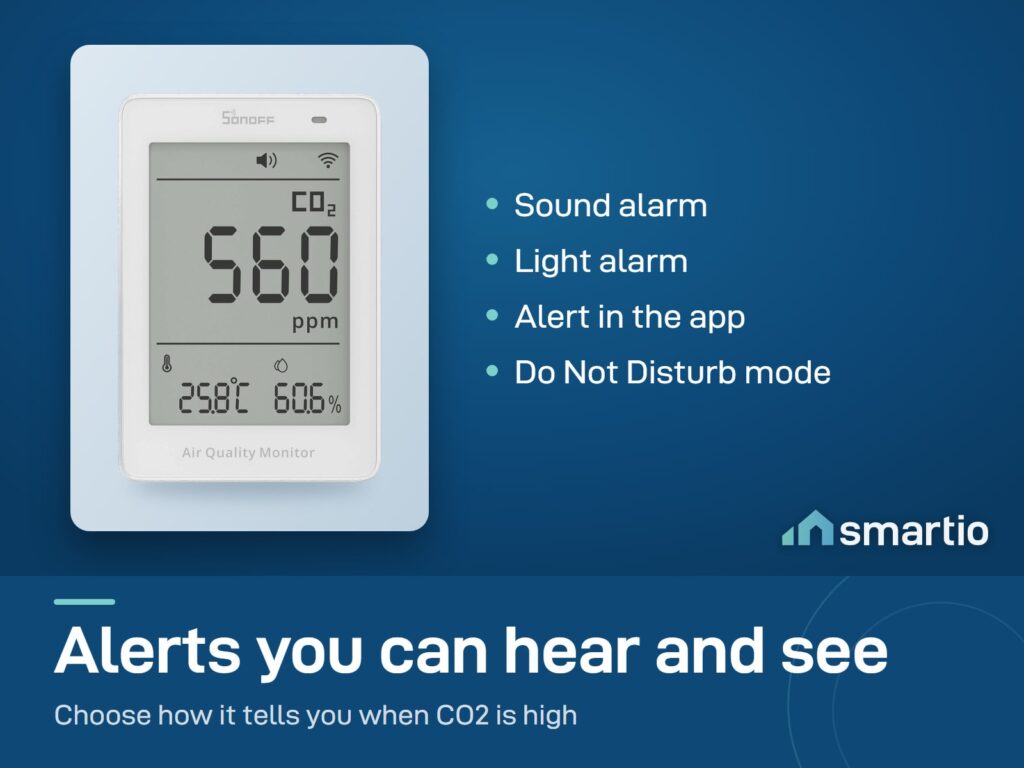 Sonoff AirGuard CO2 monitor gives sound, light and app alerts when CO2 is high, with a Do Not Disturb mode