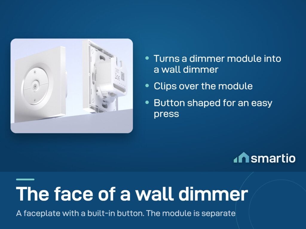 Sonoff Fusion EDIM faceplate from the front and the back, where the dimmer module sits