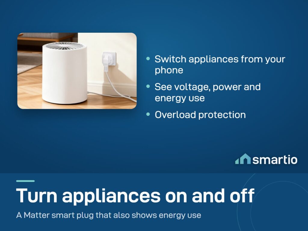 Sonoff iPlug S61s smart plug in a wall socket, powering an appliance on a wooden floor