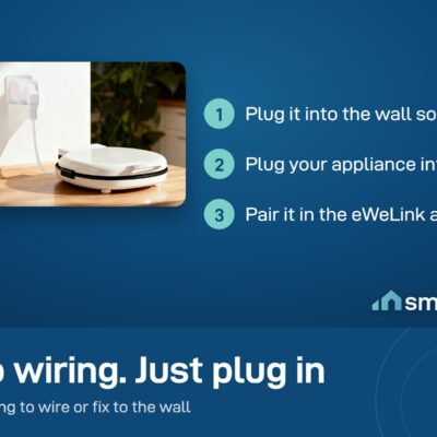 Sonoff iPlug S61s plugged into a wall socket with a kitchen appliance plugged into it