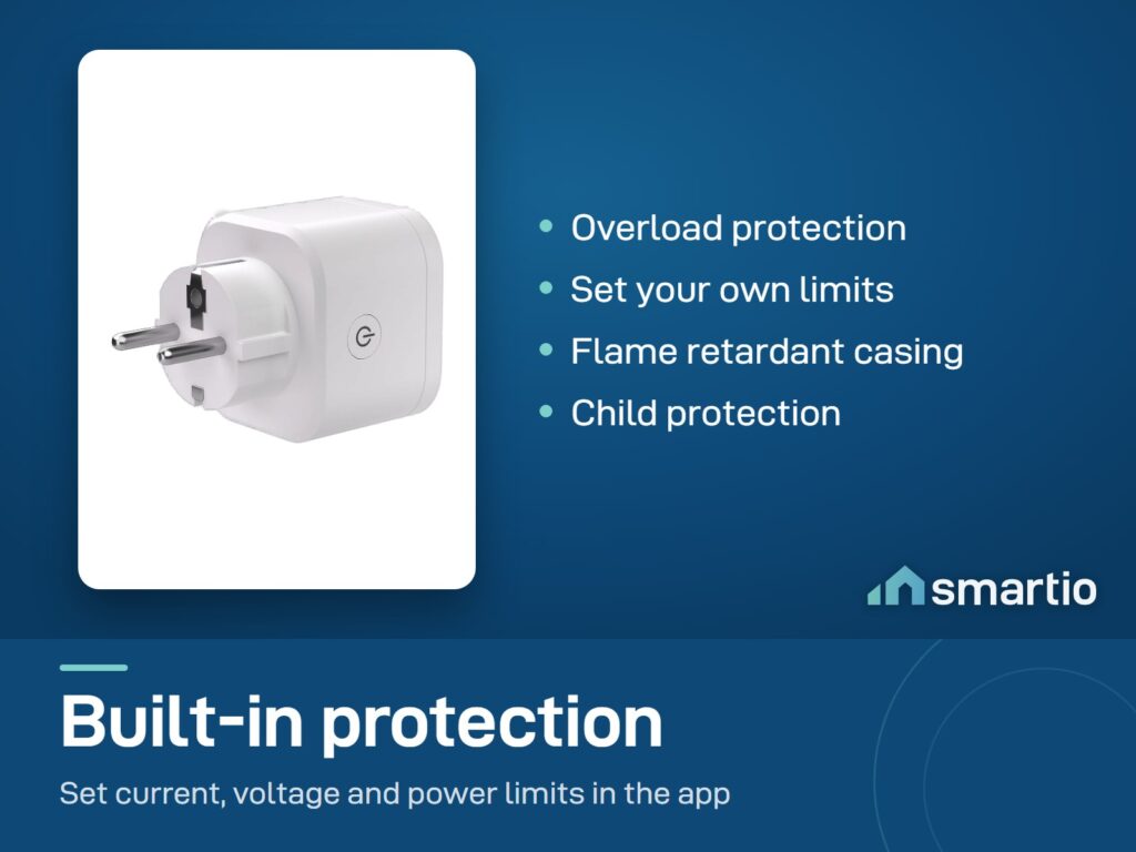 Sonoff iPlug S61s protection: overload limits you set, flame retardant casing and child protection