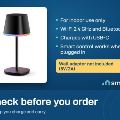 Govee Cordless Smart Table Lamp Classic: indoor use, Wi-Fi 2.4 GHz and Bluetooth, USB-C charging
